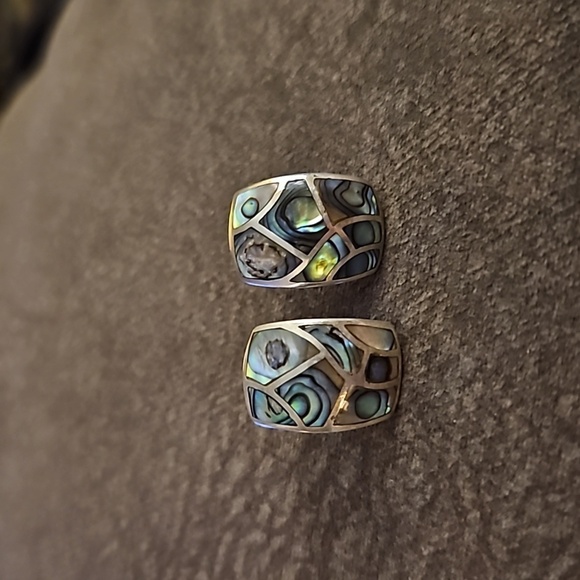 Sterling Silver 925 Abalone Shell Mosaic Post Earrings - Picture 2 of 6